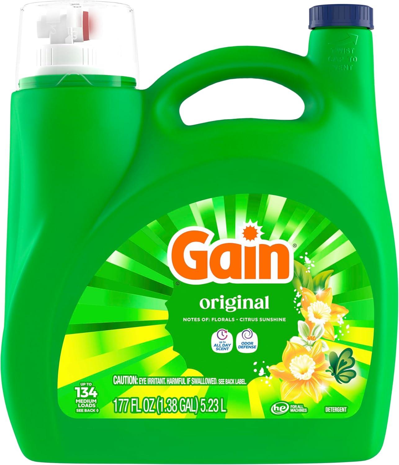 imageGain Liquid Laundry Detergent Original Scent Freshness Odor Fighting High Efficiency Washing Machine Liquid Cleaning Soap 60 fl oz Pack of 2 Packaging May VaryOriginal