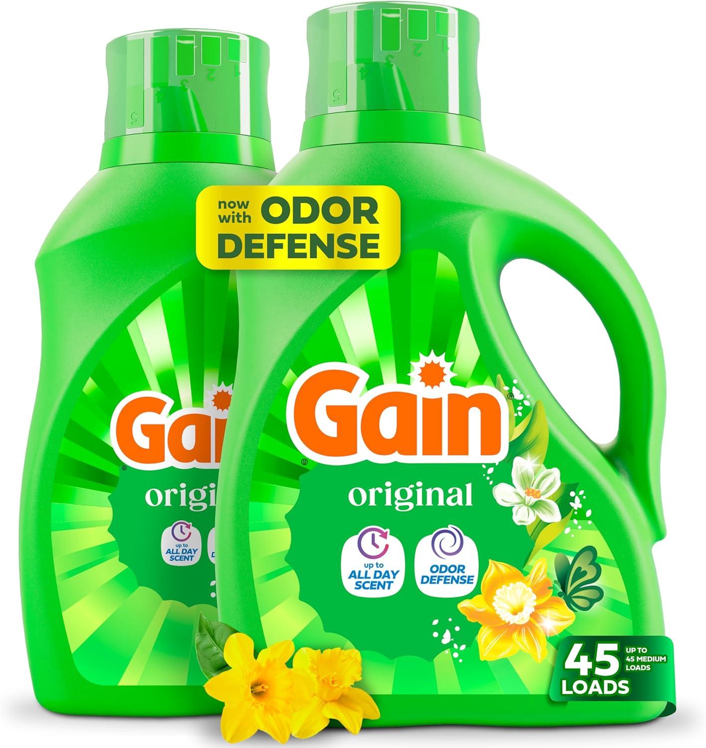 imageGain Liquid Laundry Detergent Original Scent Freshness Odor Fighting High Efficiency Washing Machine Liquid Cleaning Soap 60 fl oz Pack of 2 Packaging May VaryOriginal