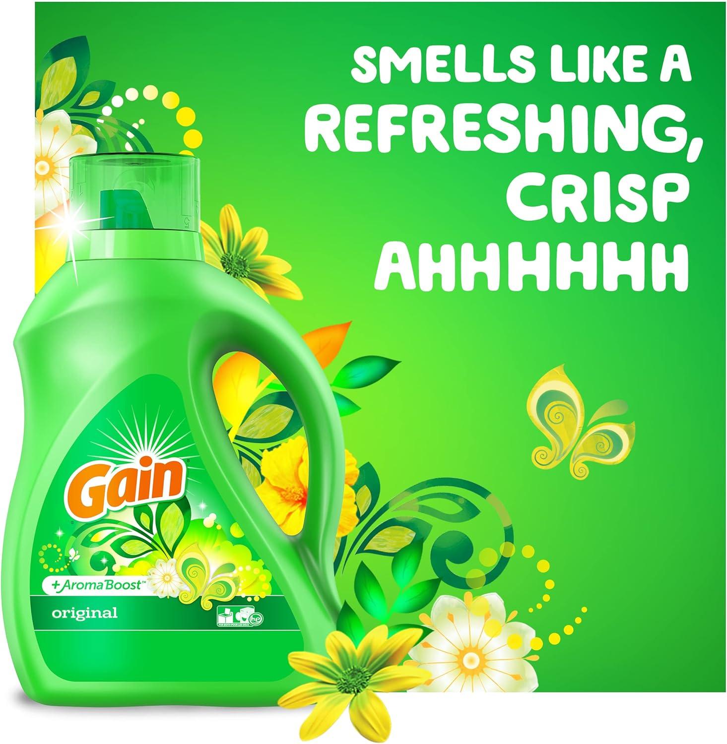 imageGain Liquid Laundry Detergent Original Scent Freshness Odor Fighting High Efficiency Washing Machine Liquid Cleaning Soap 60 fl oz Pack of 2 Packaging May VaryOriginal