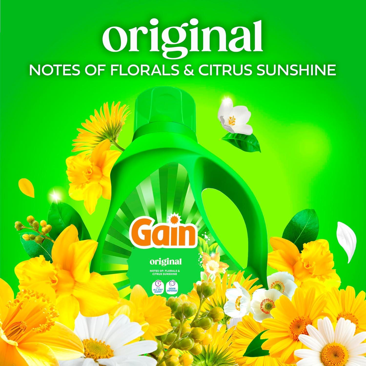 imageGain Liquid Laundry Detergent Original Scent Freshness Odor Fighting High Efficiency Washing Machine Liquid Cleaning Soap 60 fl oz Pack of 2 Packaging May VaryOriginal