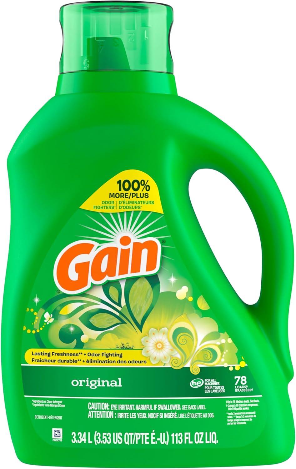 imageGain Liquid Laundry Detergent Original Scent Freshness Odor Fighting High Efficiency Washing Machine Liquid Cleaning Soap 60 fl oz Pack of 2 Packaging May VaryOriginal