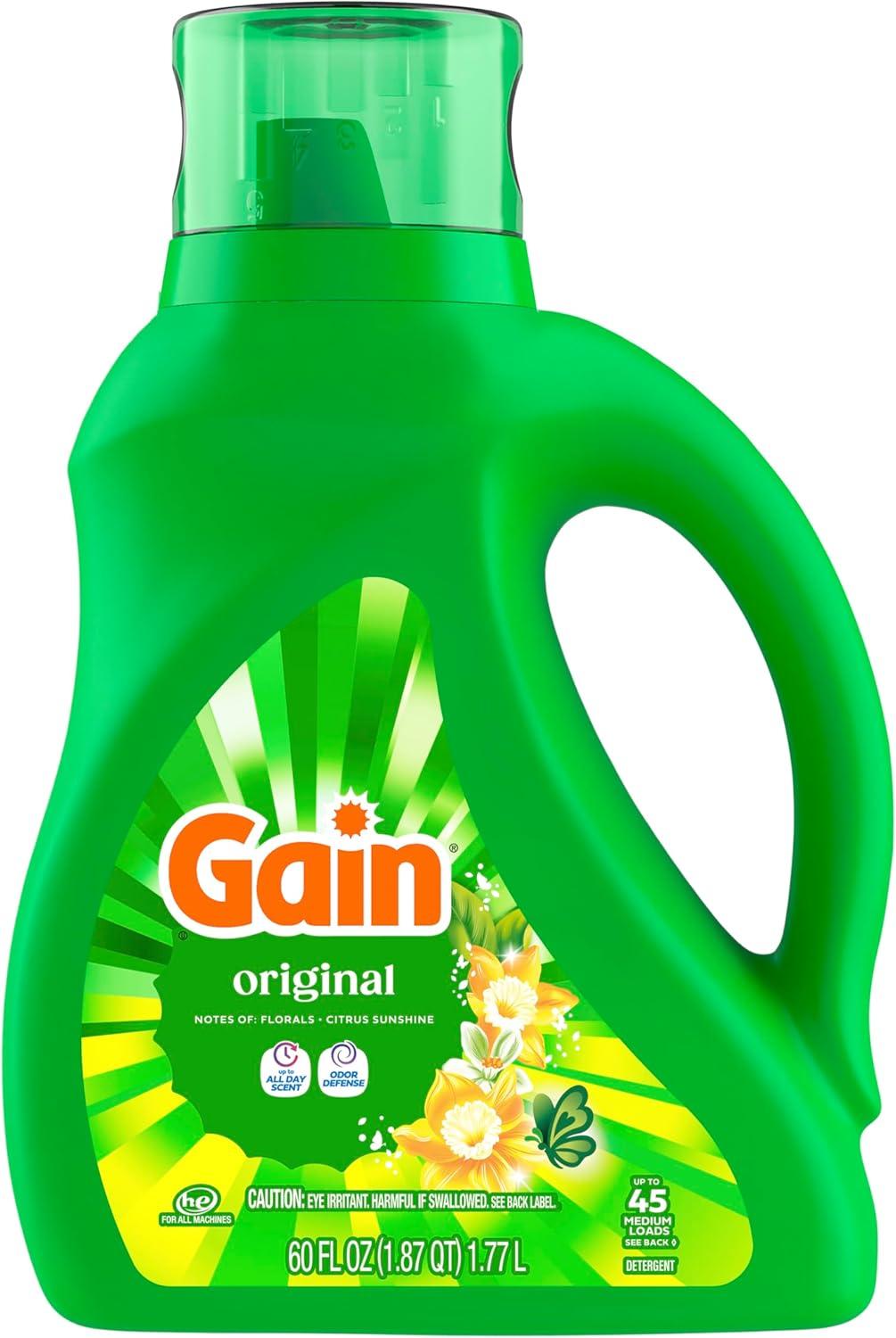 imageGain Liquid Laundry Detergent Original Scent Freshness Odor Fighting High Efficiency Washing Machine Liquid Cleaning Soap 60 fl oz Pack of 2 Packaging May VaryOriginal
