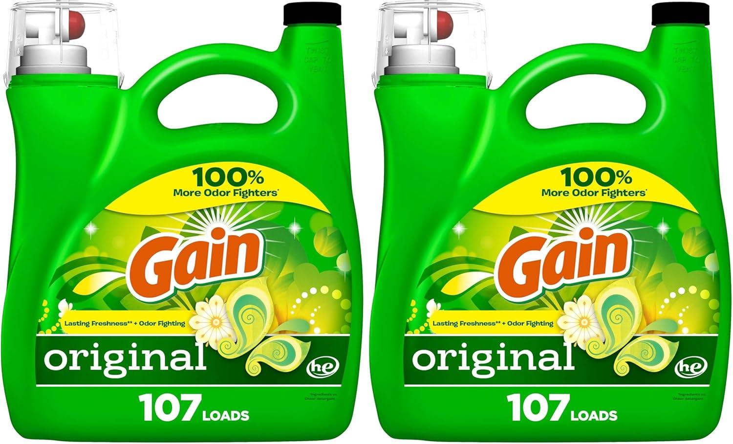 imageGain Liquid Laundry Detergent Original Scent Freshness Odor Fighting High Efficiency Washing Machine Liquid Cleaning Soap 60 fl oz Pack of 2 Packaging May VaryOriginal