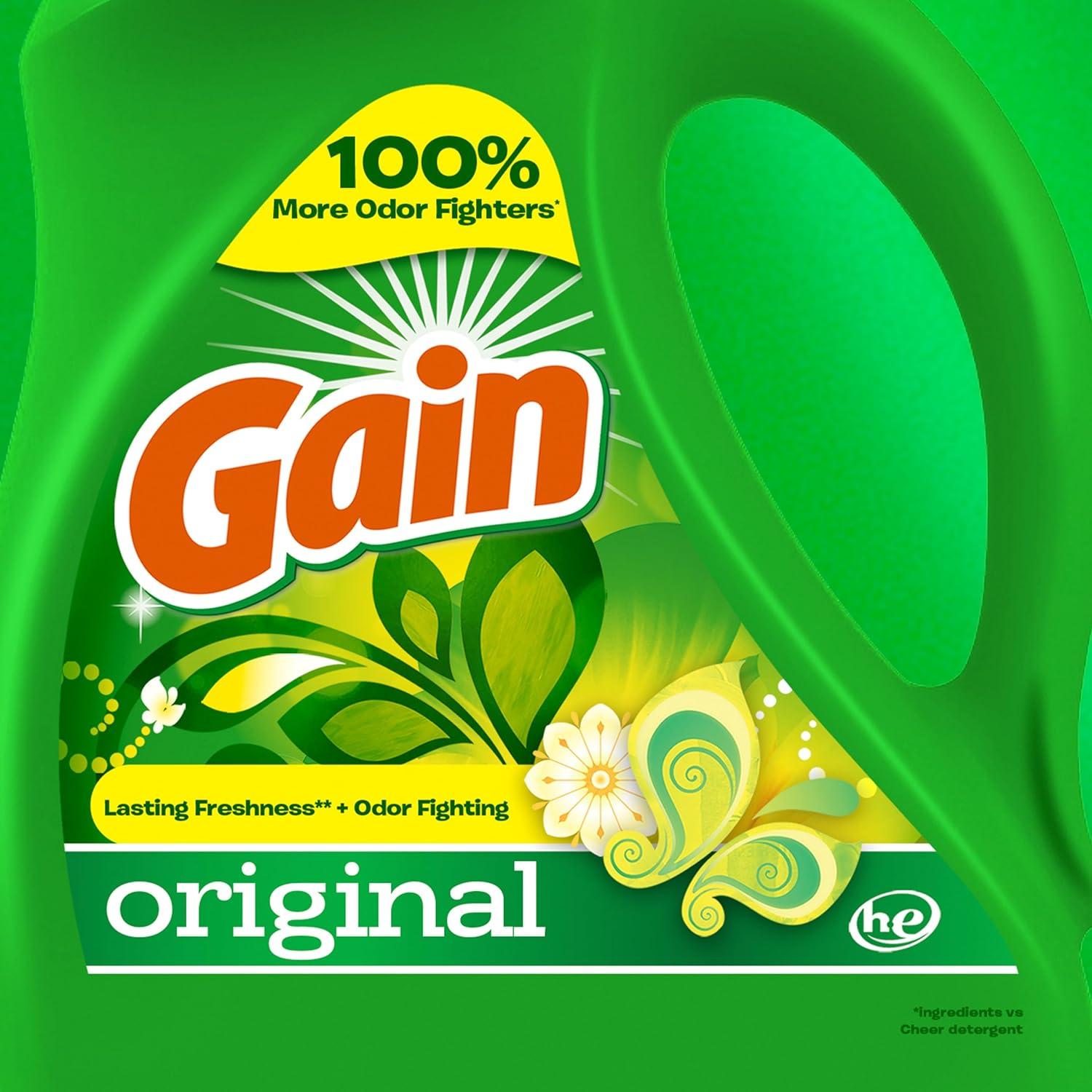 imageGain Liquid Laundry Detergent Original Scent Freshness Odor Fighting High Efficiency Washing Machine Liquid Cleaning Soap 60 fl oz Pack of 2 Packaging May VaryOriginal
