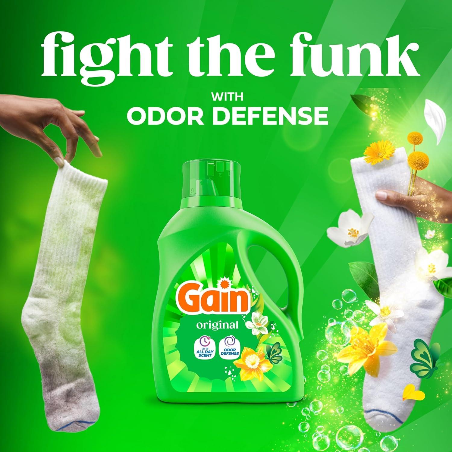imageGain Liquid Laundry Detergent Original Scent Freshness Odor Fighting High Efficiency Washing Machine Liquid Cleaning Soap 60 fl oz Pack of 2 Packaging May VaryOriginal