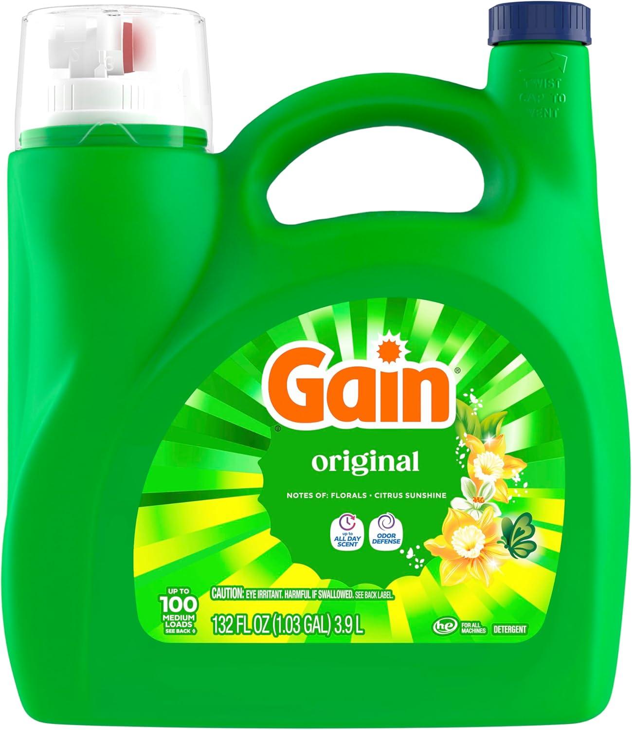 imageGain Liquid Laundry Detergent Original Scent Freshness Odor Fighting High Efficiency Washing Machine Liquid Cleaning Soap 60 fl oz Pack of 2 Packaging May VaryOriginal