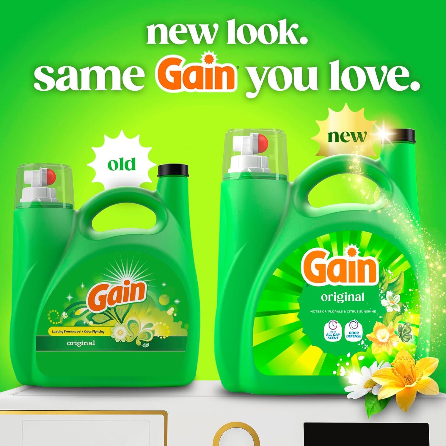 imageGain Liquid Laundry Detergent Original Scent Freshness Odor Fighting High Efficiency Washing Machine Liquid Cleaning Soap 60 fl oz Pack of 2 Packaging May VaryOriginal