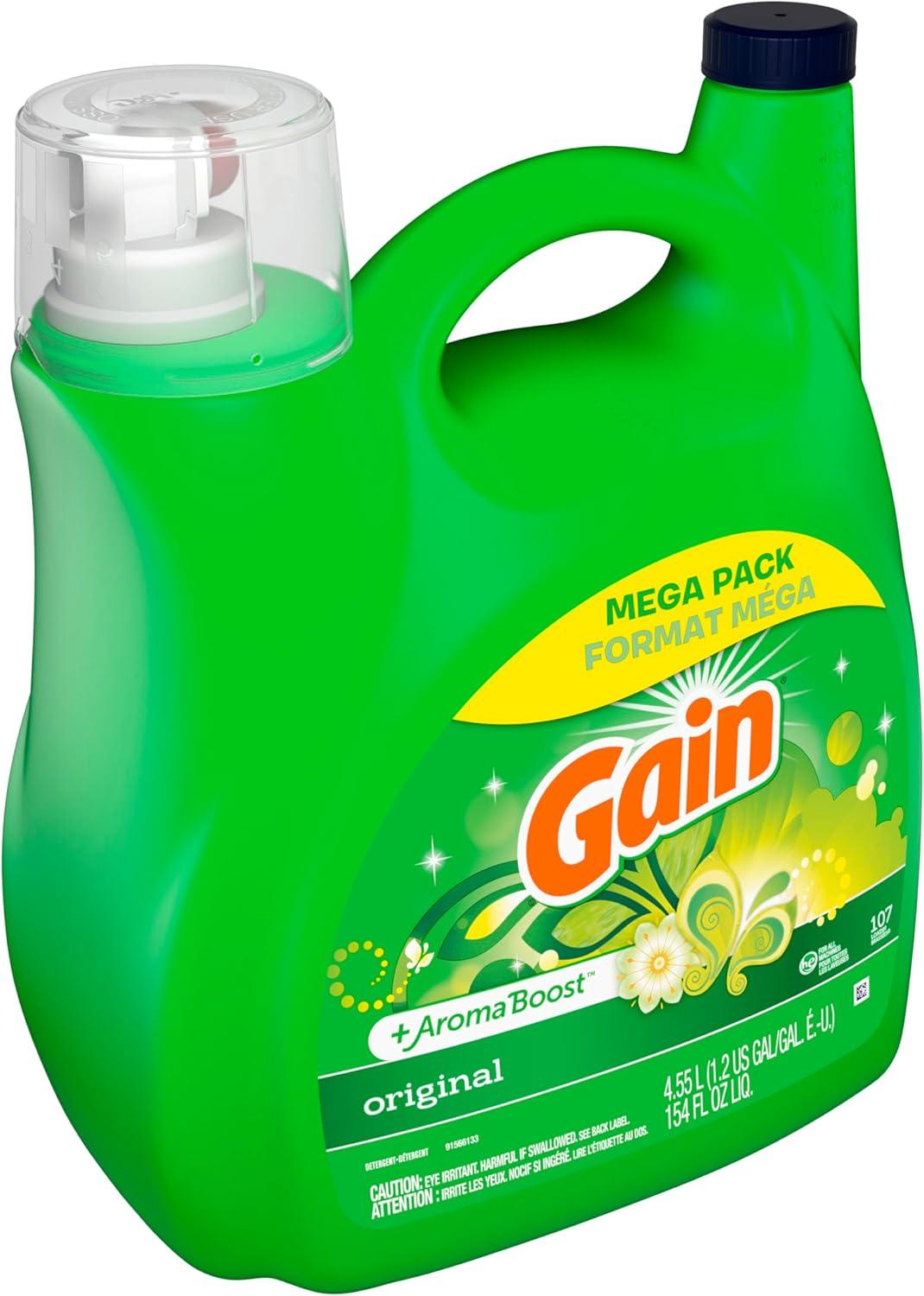 imageGain Liquid Laundry Detergent Original Scent Freshness Odor Fighting High Efficiency Washing Machine Liquid Cleaning Soap 60 fl oz Pack of 2 Packaging May VaryOriginal