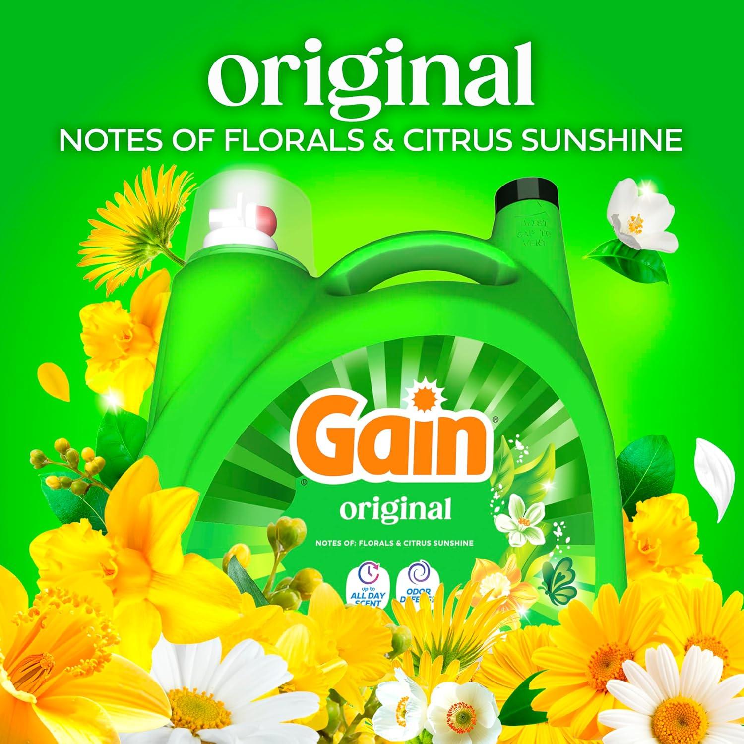 imageGain Liquid Laundry Detergent Original Scent Freshness Odor Fighting High Efficiency Washing Machine Liquid Cleaning Soap 60 fl oz Pack of 2 Packaging May VaryOriginal