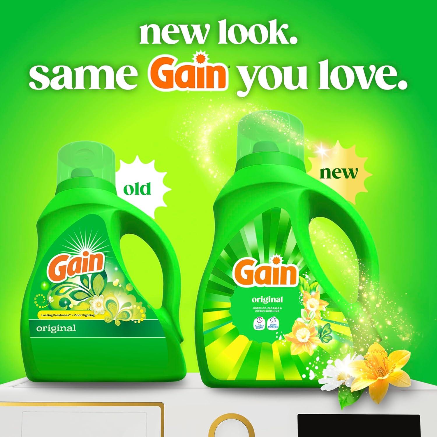 imageGain Liquid Laundry Detergent Original Scent Freshness Odor Fighting High Efficiency Washing Machine Liquid Cleaning Soap 60 fl oz Pack of 2 Packaging May VaryOriginal