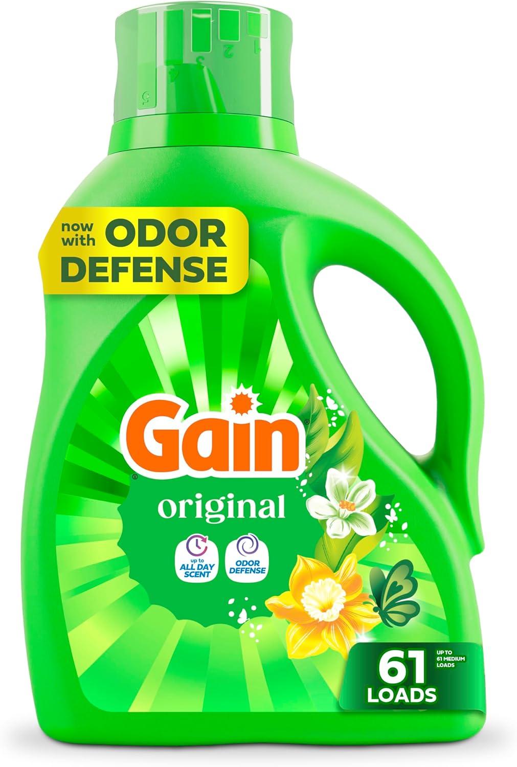 imageGain Liquid Laundry Detergent Original Scent Freshness Odor Fighting High Efficiency Washing Machine Liquid Cleaning Soap 60 fl oz Pack of 2 Packaging May VaryOriginal