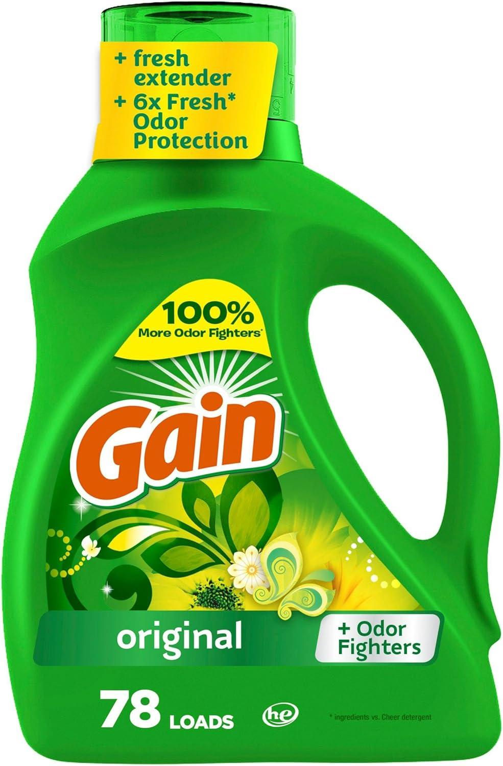 imageGain Liquid Laundry Detergent Original Scent Freshness Odor Fighting High Efficiency Washing Machine Liquid Cleaning Soap 60 fl oz Pack of 2 Packaging May VaryOriginal