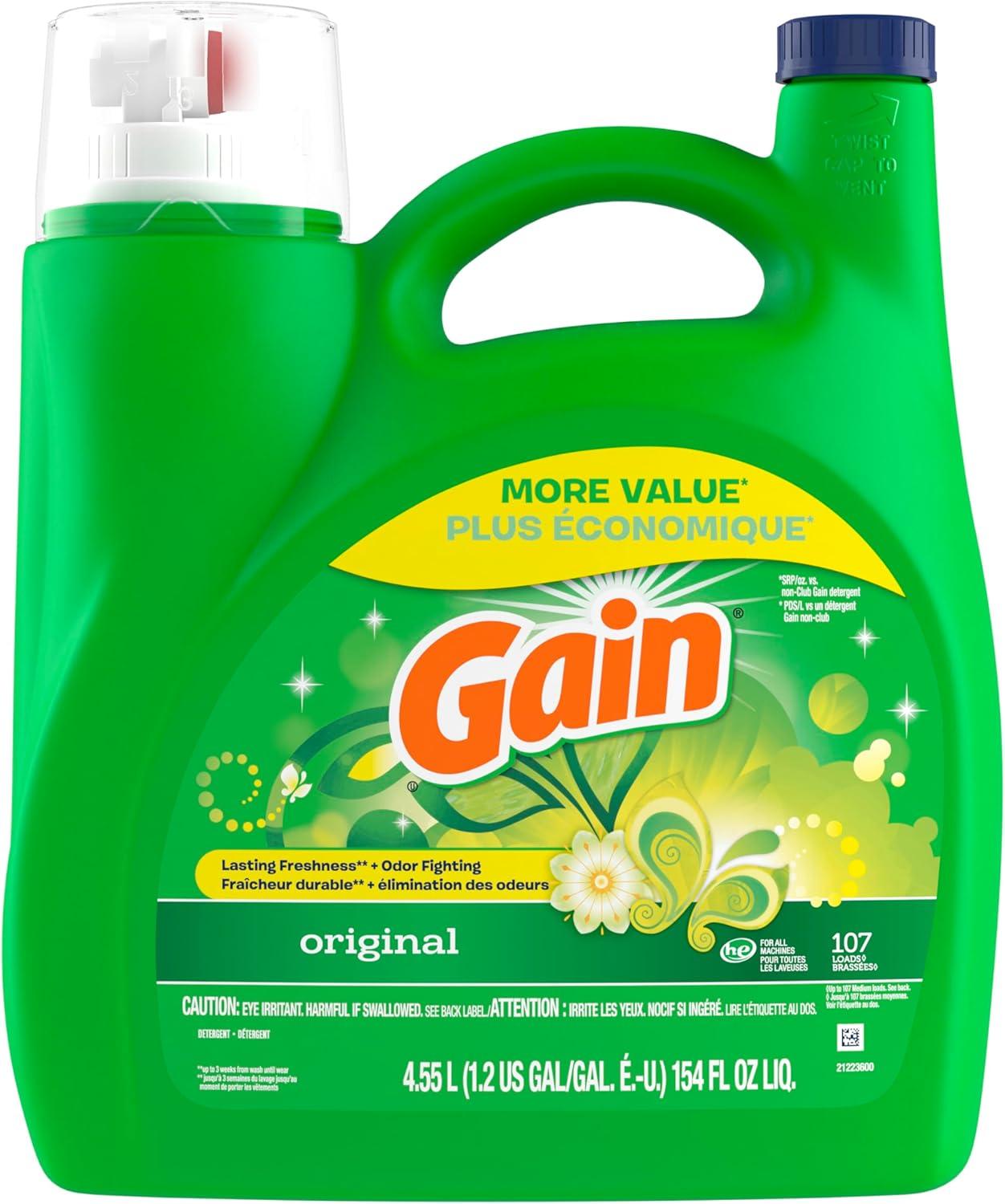 imageGain Liquid Laundry Detergent Original Scent Freshness Odor Fighting High Efficiency Washing Machine Liquid Cleaning Soap 60 fl oz Pack of 2 Packaging May VaryOriginal