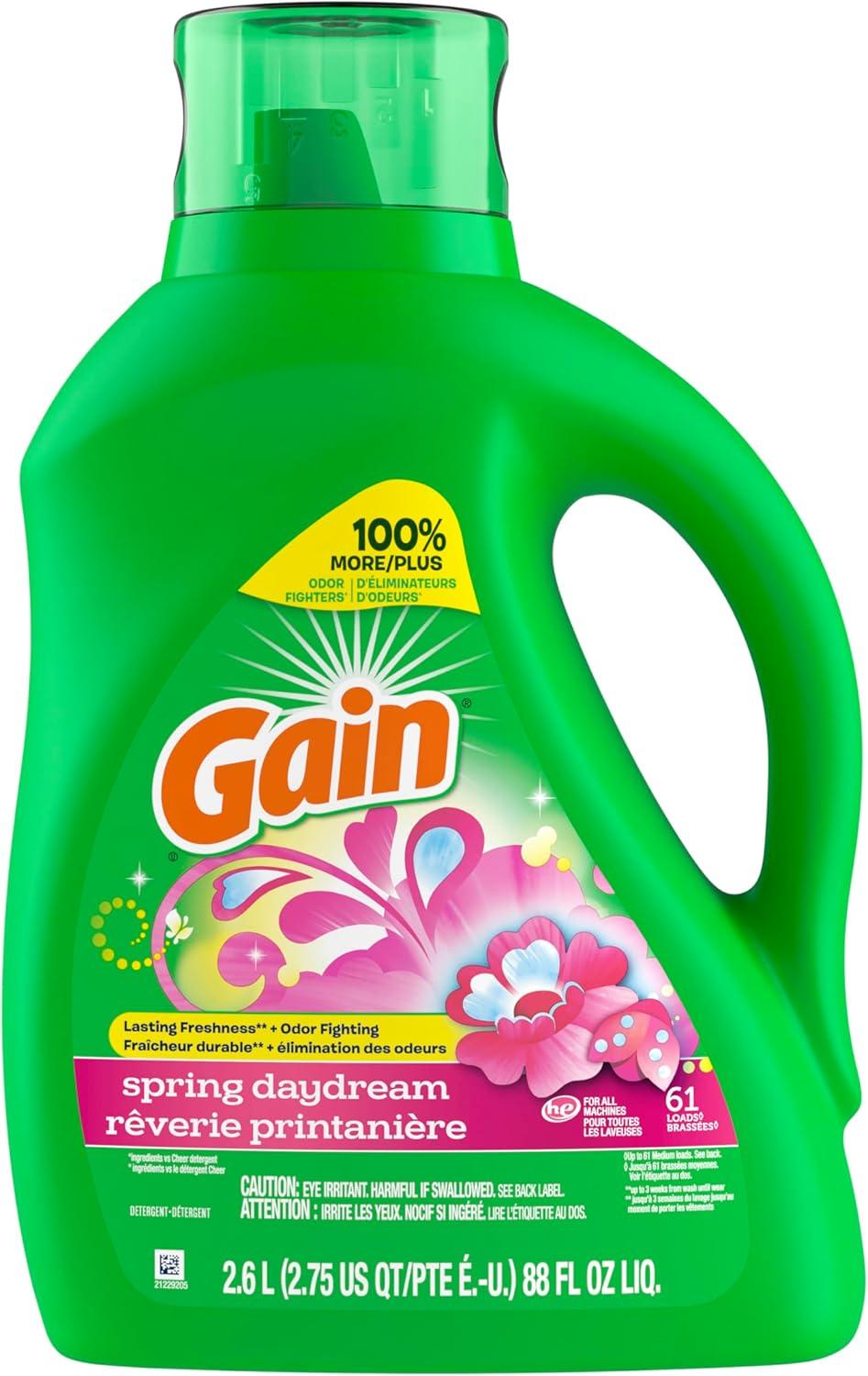 imageGain Liquid Laundry Detergent Spring Daydream Scent 154 fl oz 107 loads Freshness Odor Fighting Laundry Detergent Liquid Soap HE compatibleSpring Daydream