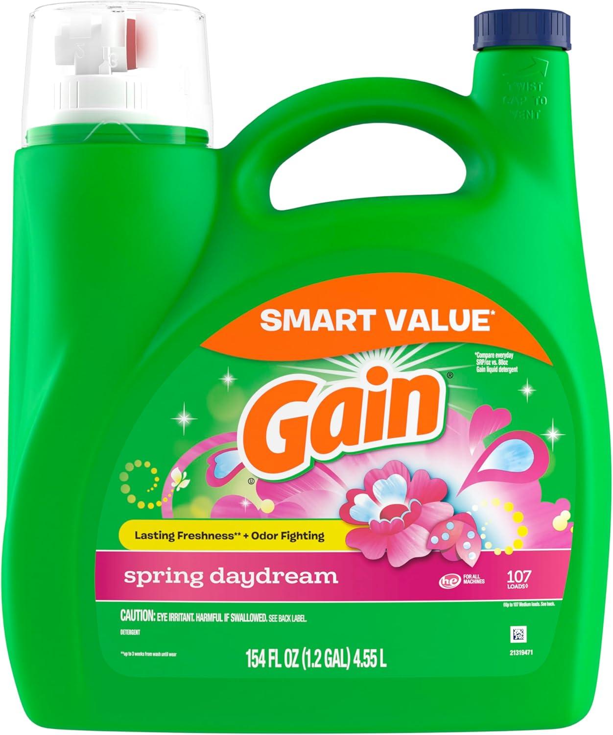 imageGain Liquid Laundry Detergent Spring Daydream Scent 154 fl oz 107 loads Freshness Odor Fighting Laundry Detergent Liquid Soap HE compatibleSpring Daydream