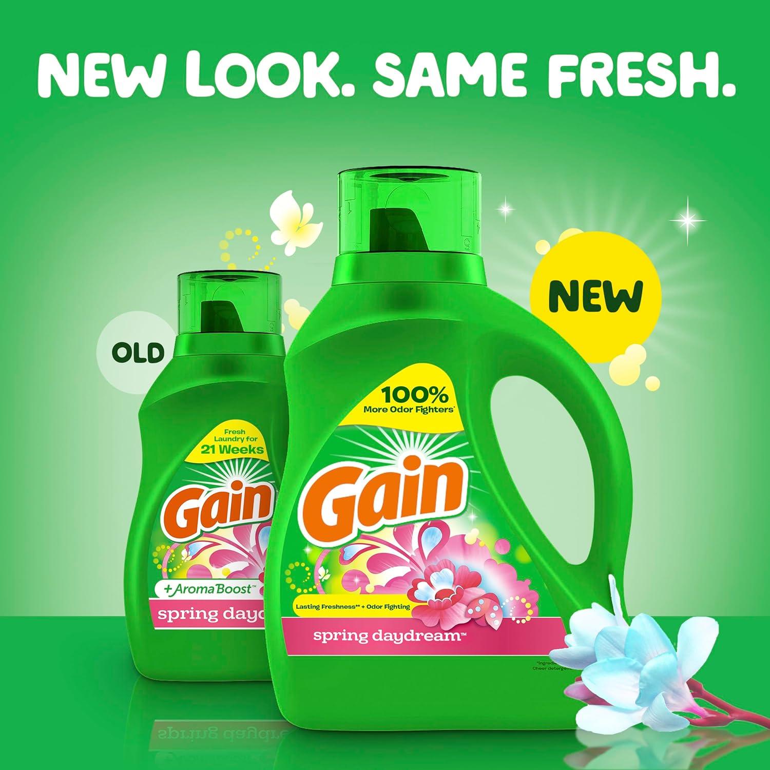 imageGain Liquid Laundry Detergent Spring Daydream Scent 154 fl oz 107 loads Freshness Odor Fighting Laundry Detergent Liquid Soap HE compatibleSpring Daydream