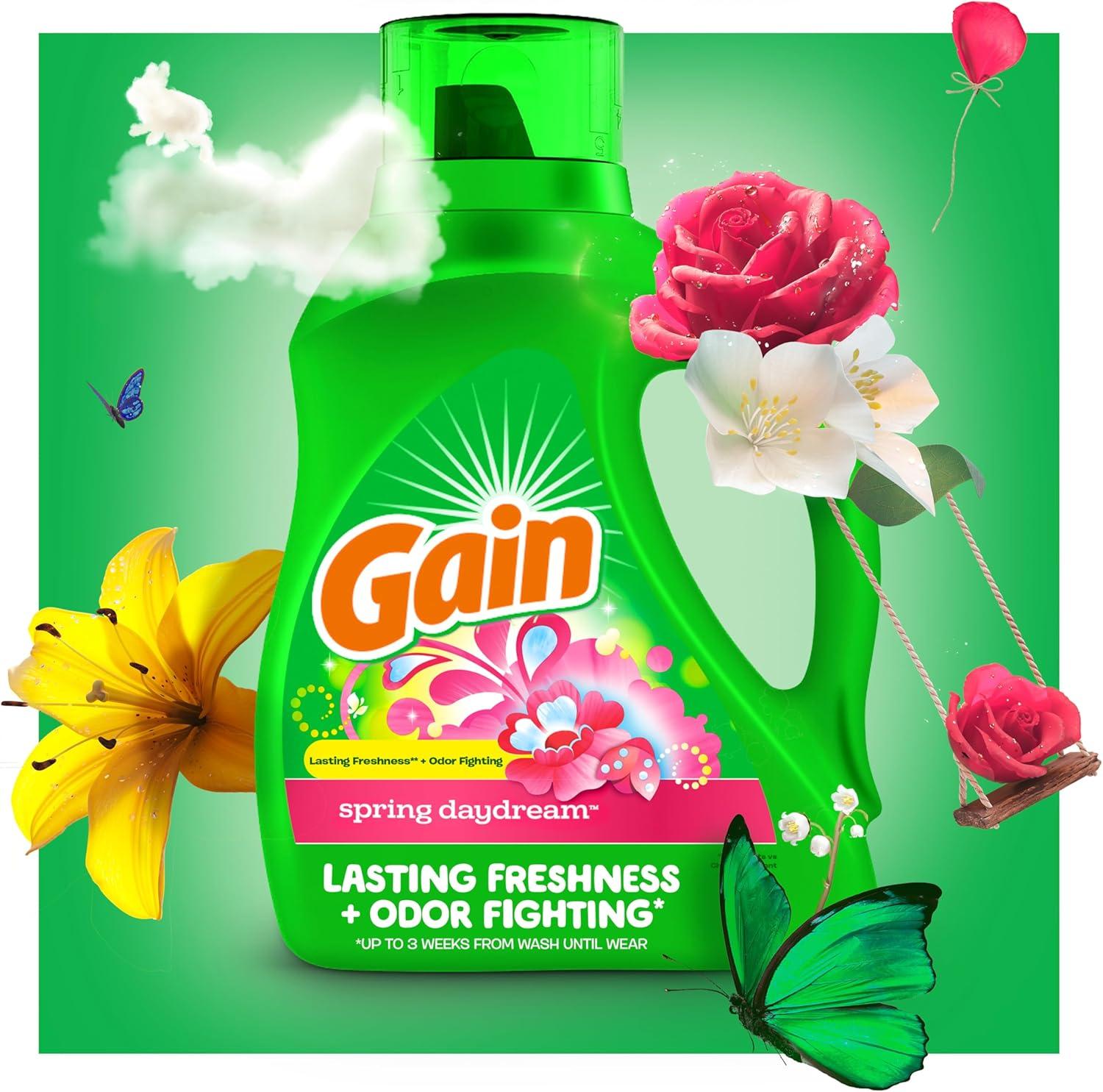 imageGain Liquid Laundry Detergent Spring Daydream Scent 154 fl oz 107 loads Freshness Odor Fighting Laundry Detergent Liquid Soap HE compatibleSpring Daydream