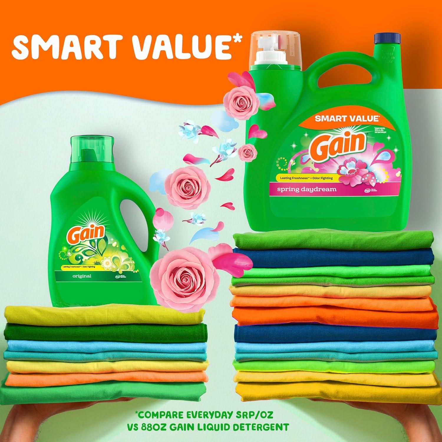 imageGain Liquid Laundry Detergent Spring Daydream Scent 154 fl oz 107 loads Freshness Odor Fighting Laundry Detergent Liquid Soap HE compatibleSpring Daydream
