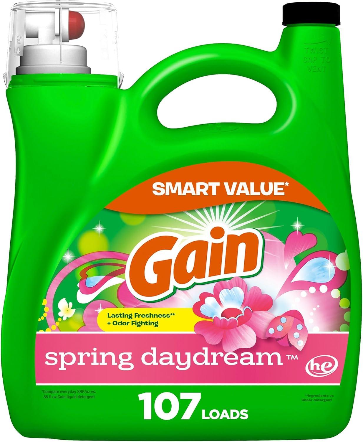 imageGain Liquid Laundry Detergent Spring Daydream Scent 154 fl oz 107 loads Freshness Odor Fighting Laundry Detergent Liquid Soap HE compatibleSpring Daydream