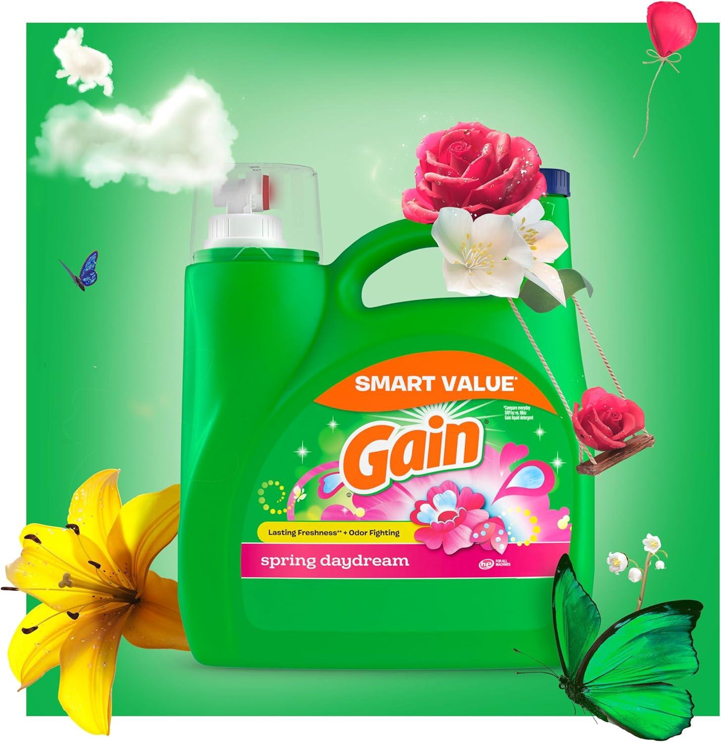 imageGain Liquid Laundry Detergent Spring Daydream Scent 154 fl oz 107 loads Freshness Odor Fighting Laundry Detergent Liquid Soap HE compatibleSpring Daydream