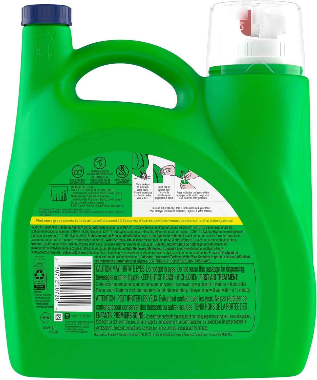 imageGain Liquid Laundry Detergent Spring Daydream Scent 154 fl oz 107 loads Freshness Odor Fighting Laundry Detergent Liquid Soap HE compatibleSpring Daydream