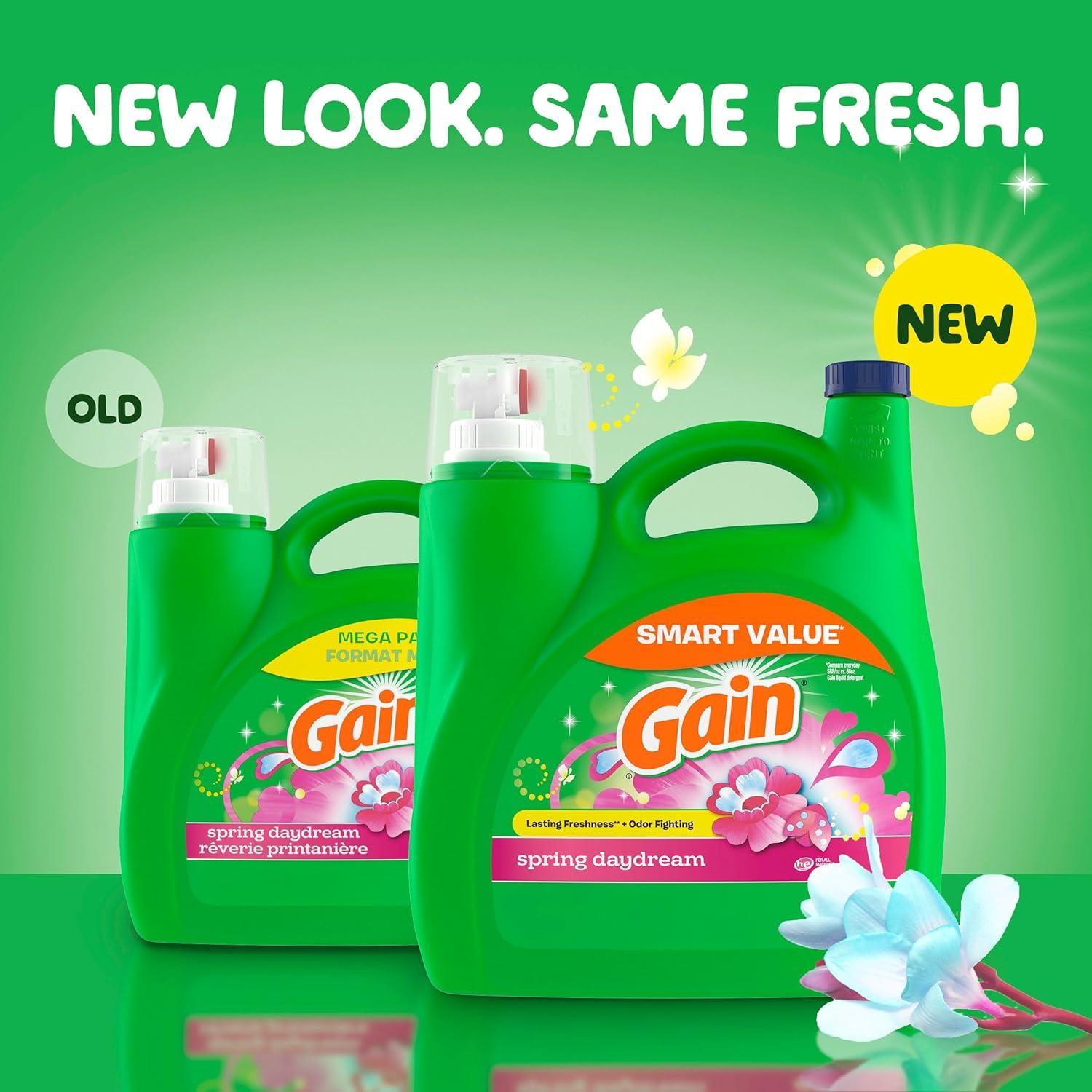 imageGain Liquid Laundry Detergent Spring Daydream Scent 154 fl oz 107 loads Freshness Odor Fighting Laundry Detergent Liquid Soap HE compatibleSpring Daydream