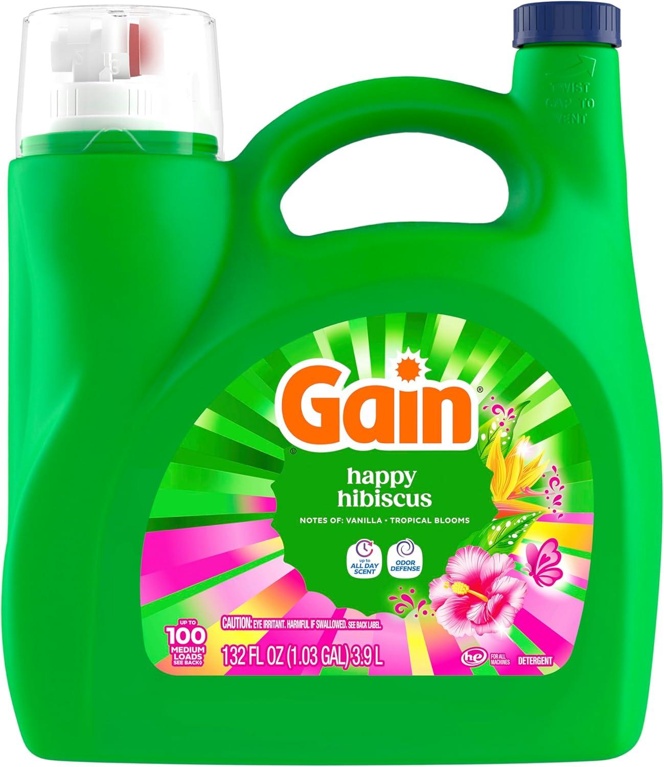 imageGain Liquid Laundry Detergent with Odor Defense All Day Freshness Happy Hibiscus Scent 132 fl oz 100 Loads Packaging May Vary