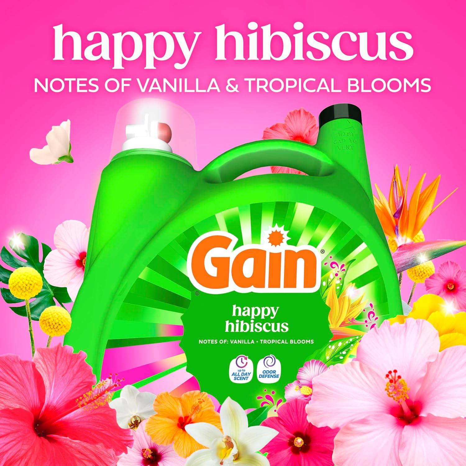 imageGain Liquid Laundry Detergent with Odor Defense All Day Freshness Happy Hibiscus Scent 132 fl oz 100 Loads Packaging May Vary