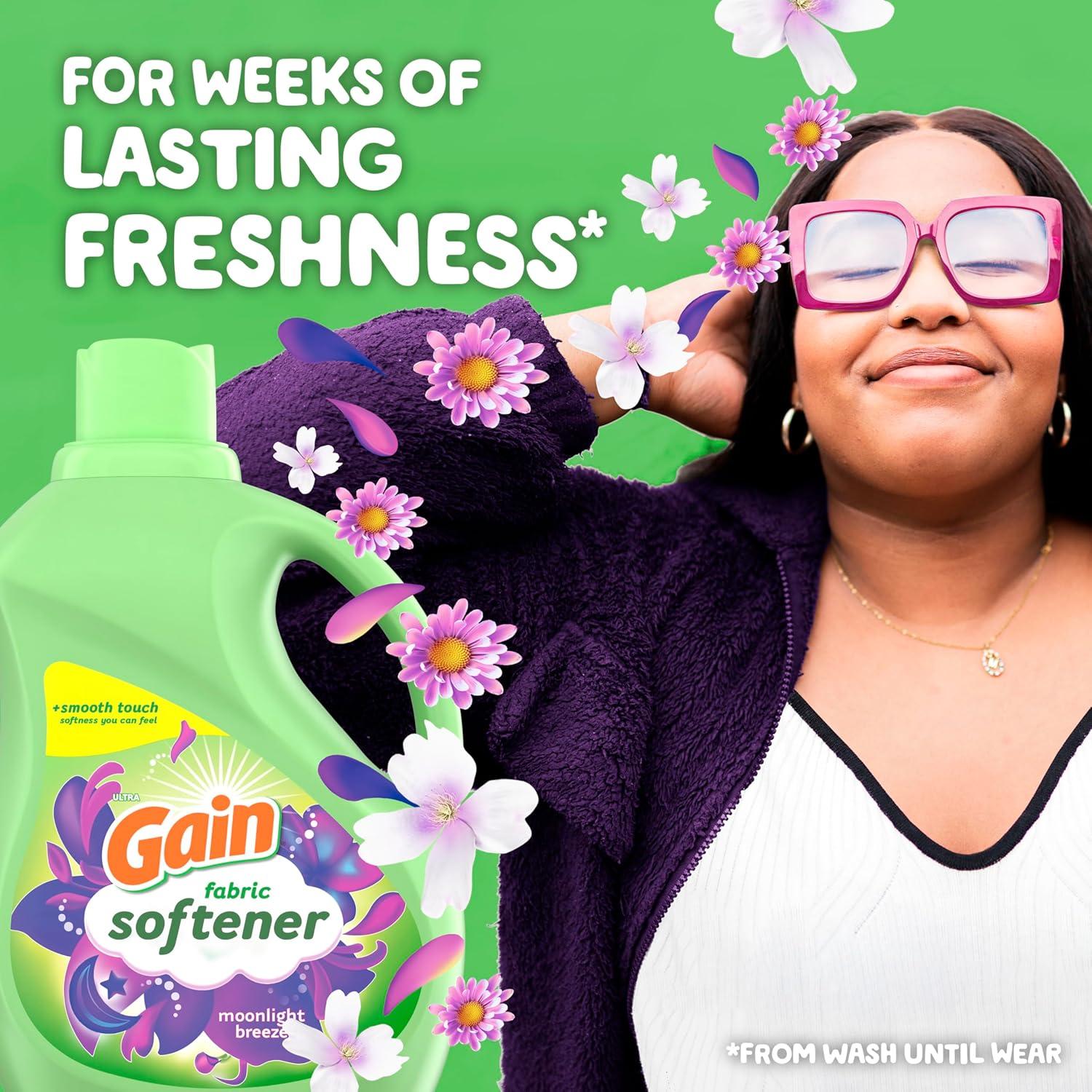 imageGain Moonlight Breeze Fabric Softener 140 FL OZ 190 Load Smooth Touch Laundry Conditioner LiquidMoonlight Breeze