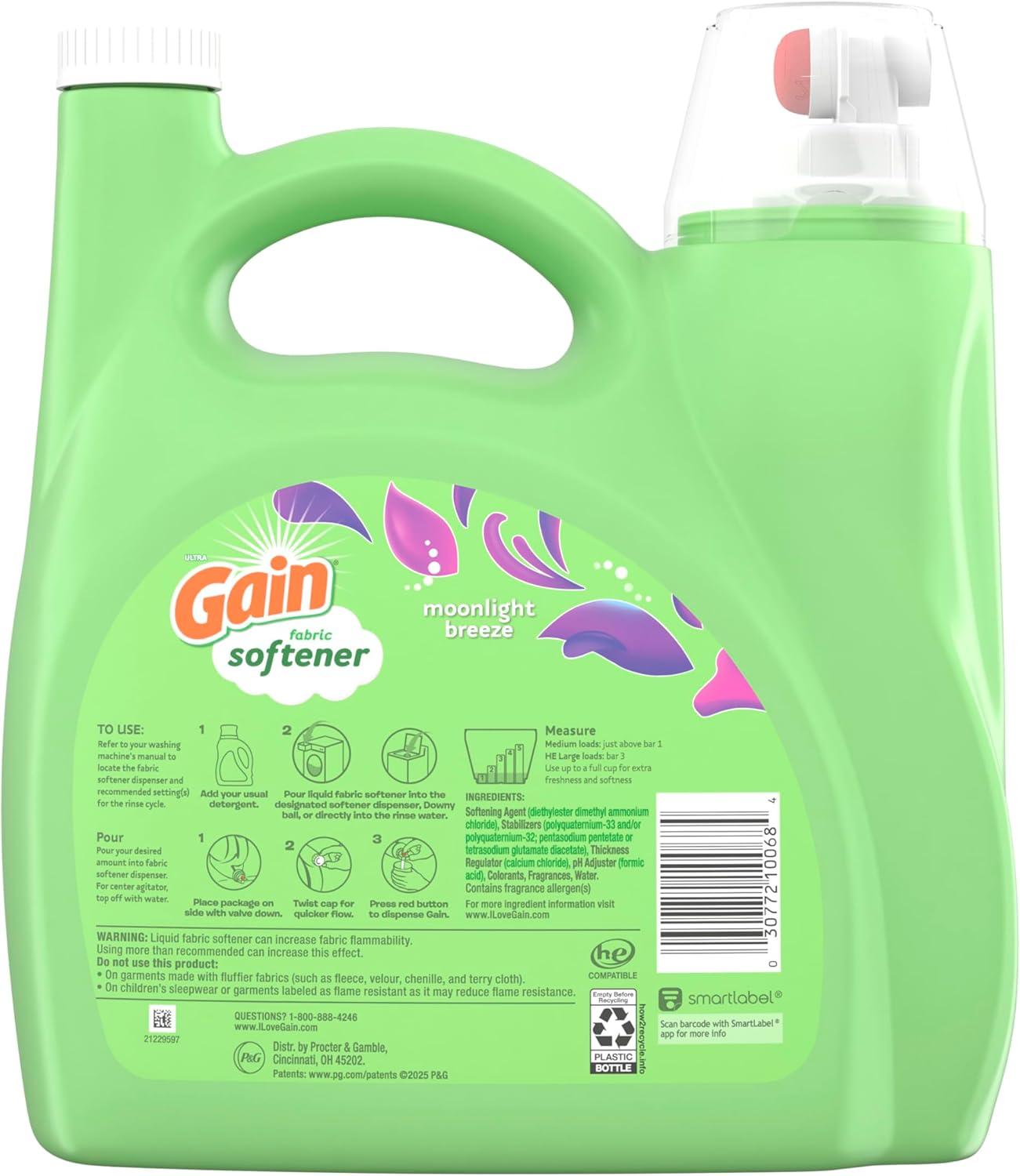 imageGain Moonlight Breeze Fabric Softener 140 FL OZ 190 Load Smooth Touch Laundry Conditioner LiquidMoonlight Breeze