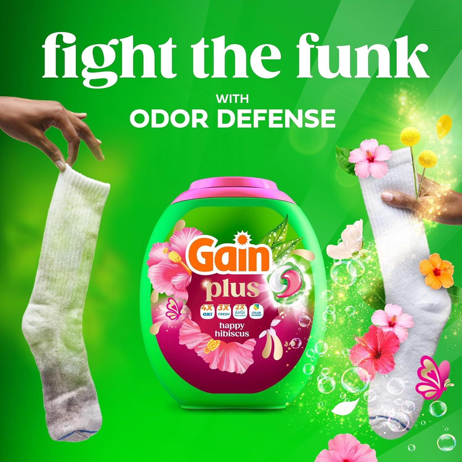 imageGain Plus Flings Liquid Washing Detergent Pods Gains Best Clean AllInOne Happy Hibiscus Scent Laundry Pacs 45 Count Packaging May VaryHibiscus Hula
