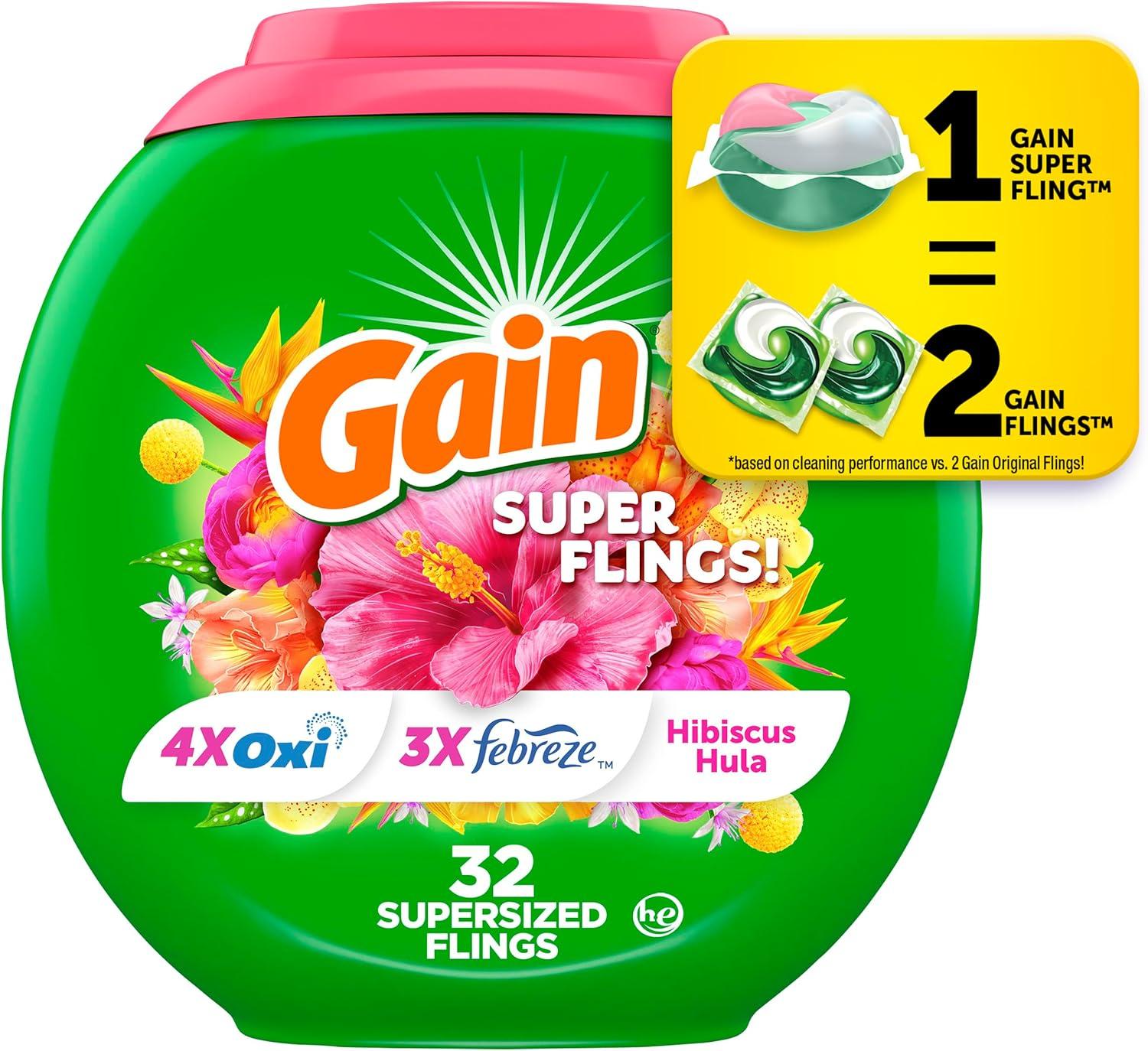 imageGain Plus Flings Liquid Washing Detergent Pods Gains Best Clean AllInOne Happy Hibiscus Scent Laundry Pacs 45 Count Packaging May VaryHibiscus Hula