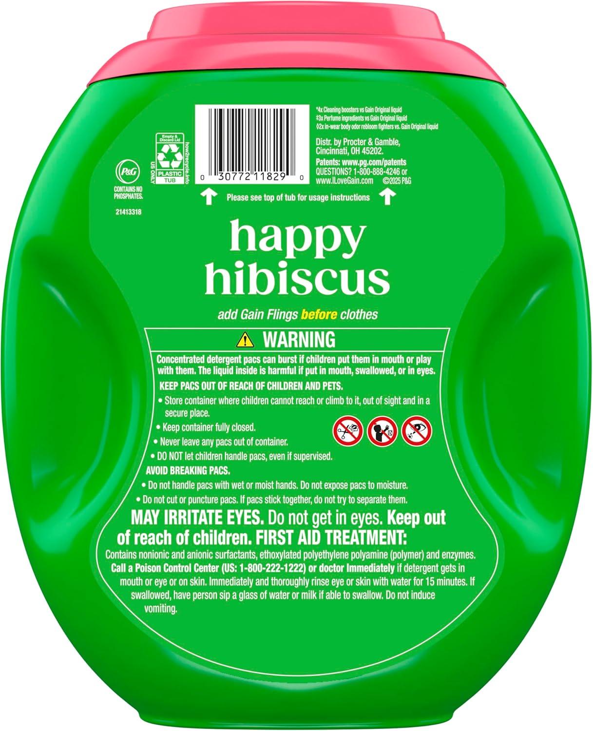 imageGain Plus Flings Liquid Washing Detergent Pods Gains Best Clean AllInOne Happy Hibiscus Scent Laundry Pacs 45 Count Packaging May VaryHibiscus Hula