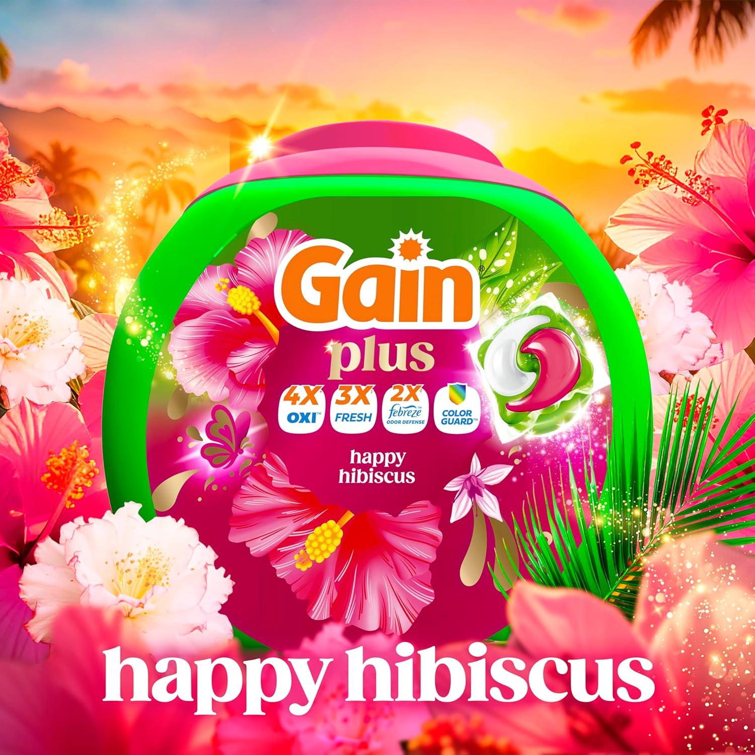 imageGain Plus Flings Liquid Washing Detergent Pods Gains Best Clean AllInOne Happy Hibiscus Scent Laundry Pacs 45 Count Packaging May VaryHibiscus Hula
