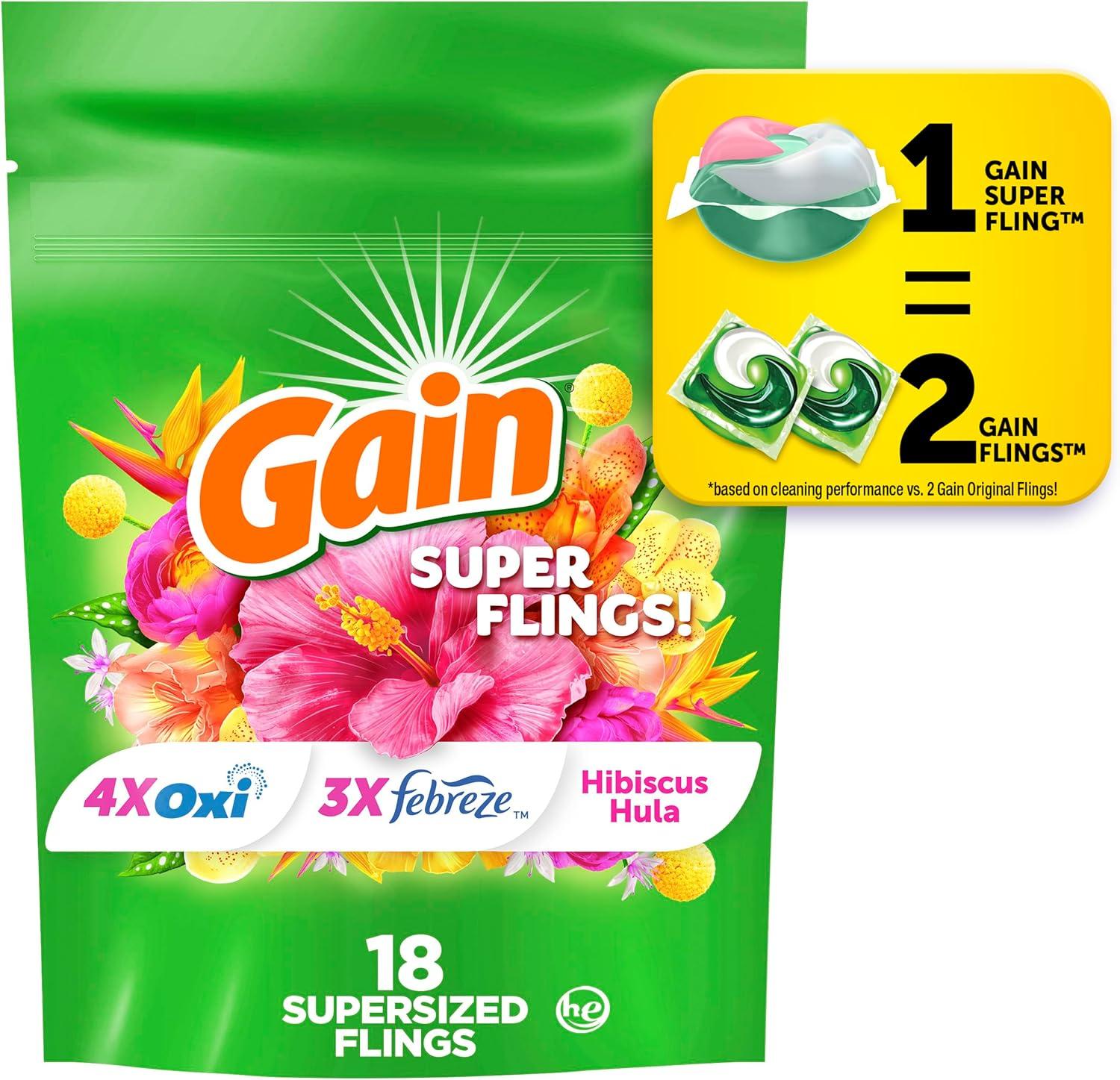 imageGain Plus Flings Liquid Washing Detergent Pods Gains Best Clean AllInOne Happy Hibiscus Scent Laundry Pacs 45 Count Packaging May VaryHibiscus Hula
