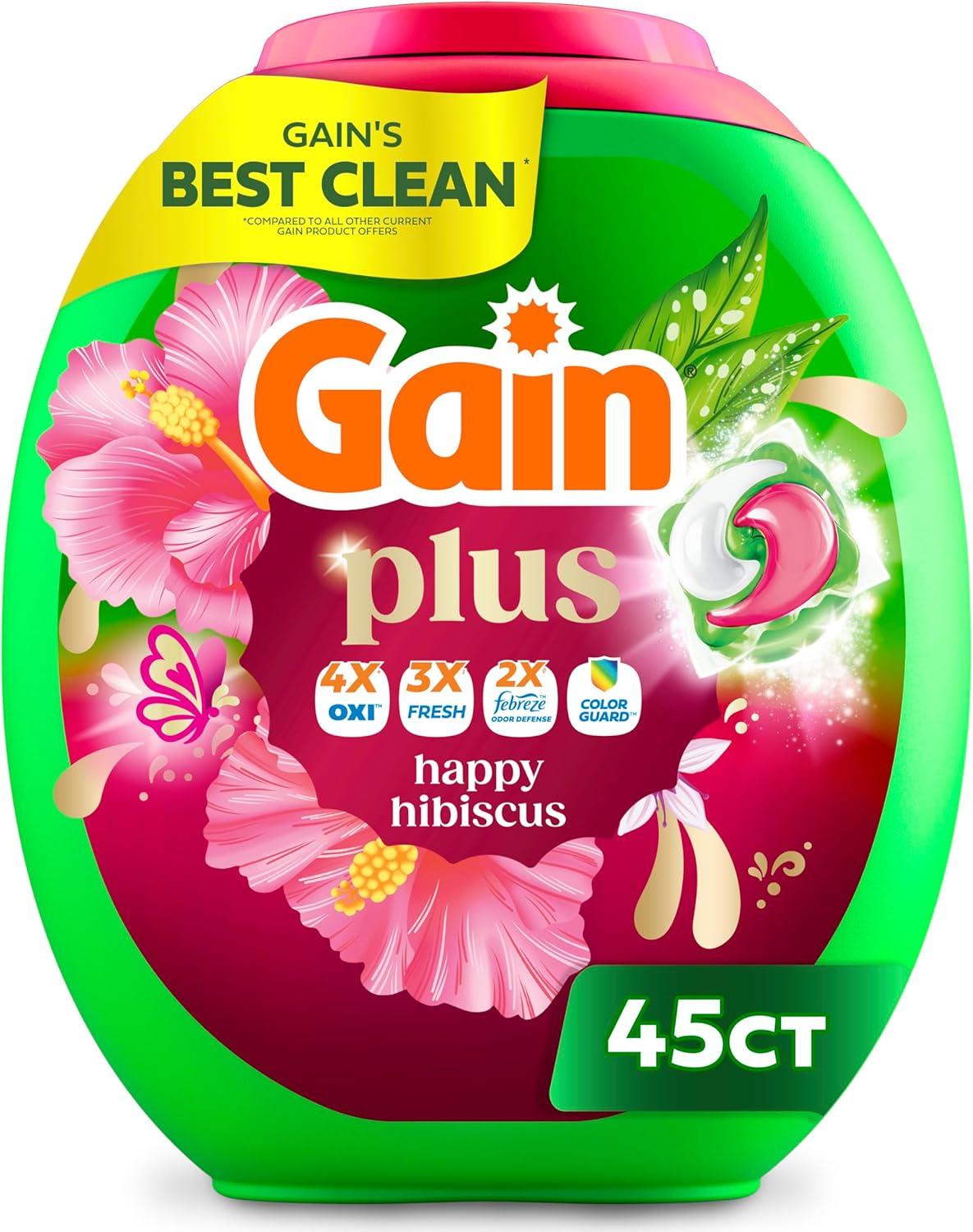 imageGain Plus Flings Liquid Washing Detergent Pods Gains Best Clean AllInOne Happy Hibiscus Scent Laundry Pacs 45 Count Packaging May VaryHibiscus Hula