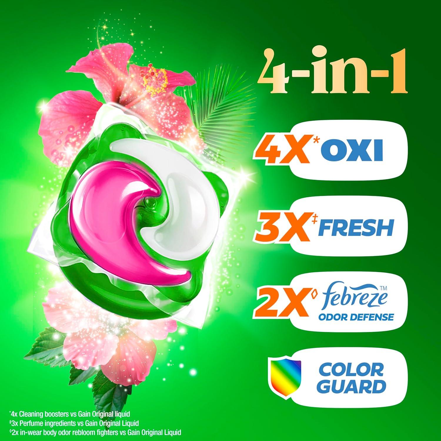 imageGain Plus Flings Liquid Washing Detergent Pods Gains Best Clean AllInOne Happy Hibiscus Scent Laundry Pacs 45 Count Packaging May VaryHibiscus Hula