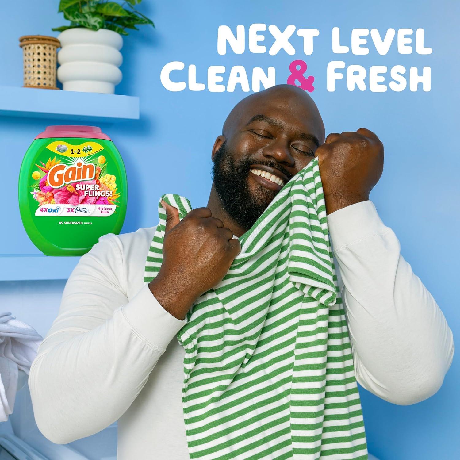 imageGain Plus Flings Liquid Washing Detergent Pods Gains Best Clean AllInOne Happy Hibiscus Scent Laundry Pacs 45 Count Packaging May VaryHibiscus Hula