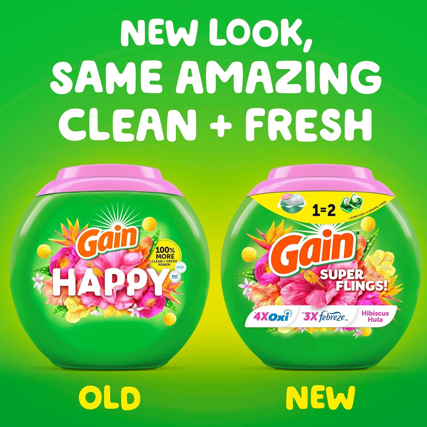 imageGain Plus Flings Liquid Washing Detergent Pods Gains Best Clean AllInOne Happy Hibiscus Scent Laundry Pacs 45 Count Packaging May VaryHibiscus Hula