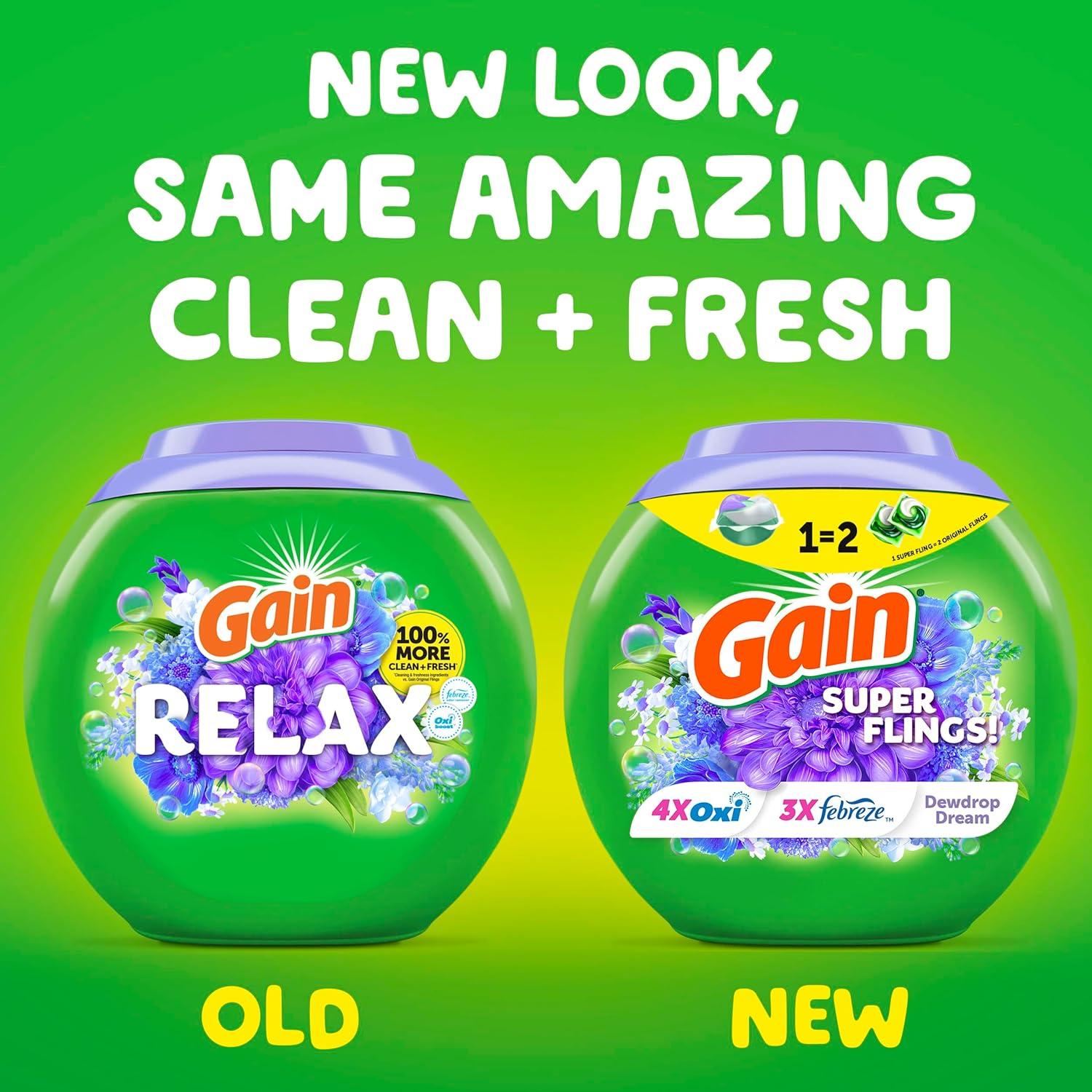 imageGain Super Flings Laundry Detergent Pacs 45 Count Dewdrop Dream scent clean and fresh washing detergent laundry soap pacs1 Count Pack of 45