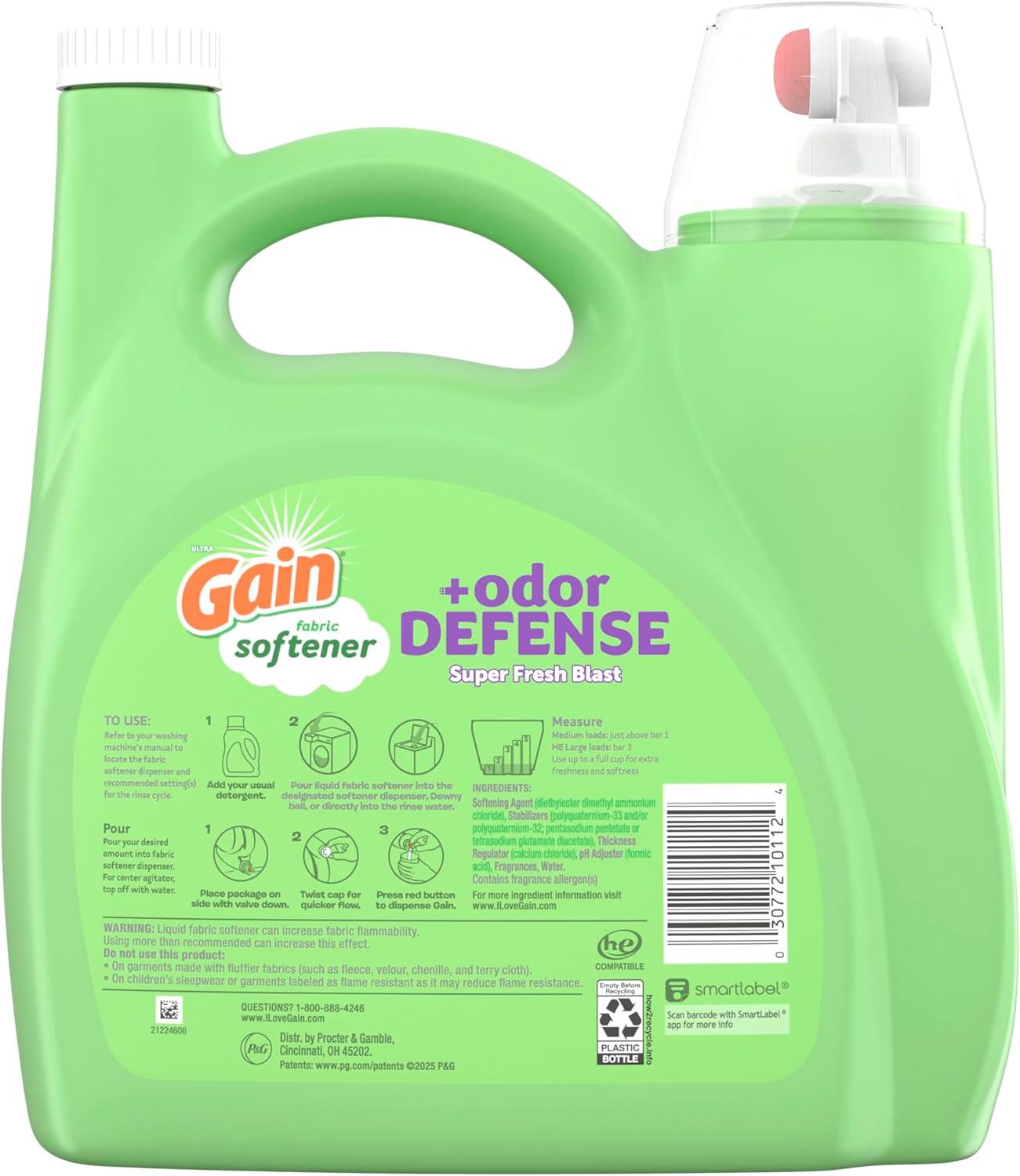 imageGain Super Fresh Blast Liquid Odor Defense Fabric Softener 140 FL OZ 190 Load Softening Laundry Conditioner for 2 in 1 Freshness plus Odor ProtectionSUPER FRESH BLAST