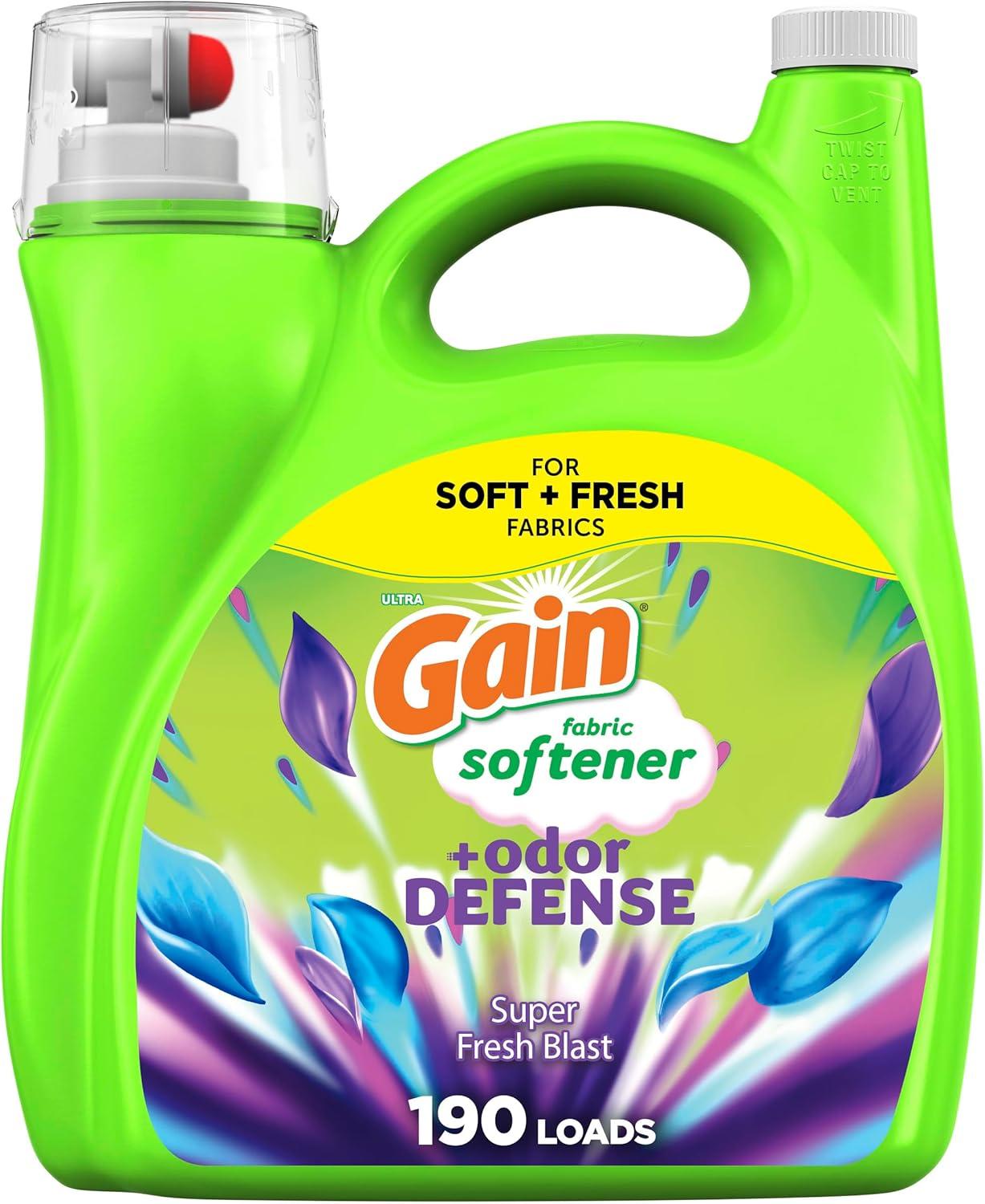 imageGain Super Fresh Blast Liquid Odor Defense Fabric Softener 140 FL OZ 190 Load Softening Laundry Conditioner for 2 in 1 Freshness plus Odor ProtectionSUPER FRESH BLAST