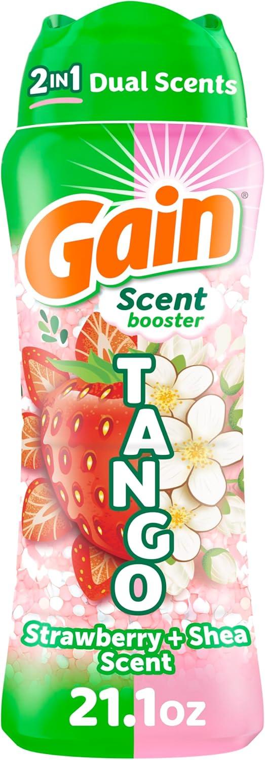 imageGain Tango 2in1 Laundry Scent Booster Beads Strawberry and Shea Scent 211 oz Laundry Beads with Dual Scents Plus All Day FreshnessStrawberry Shea
