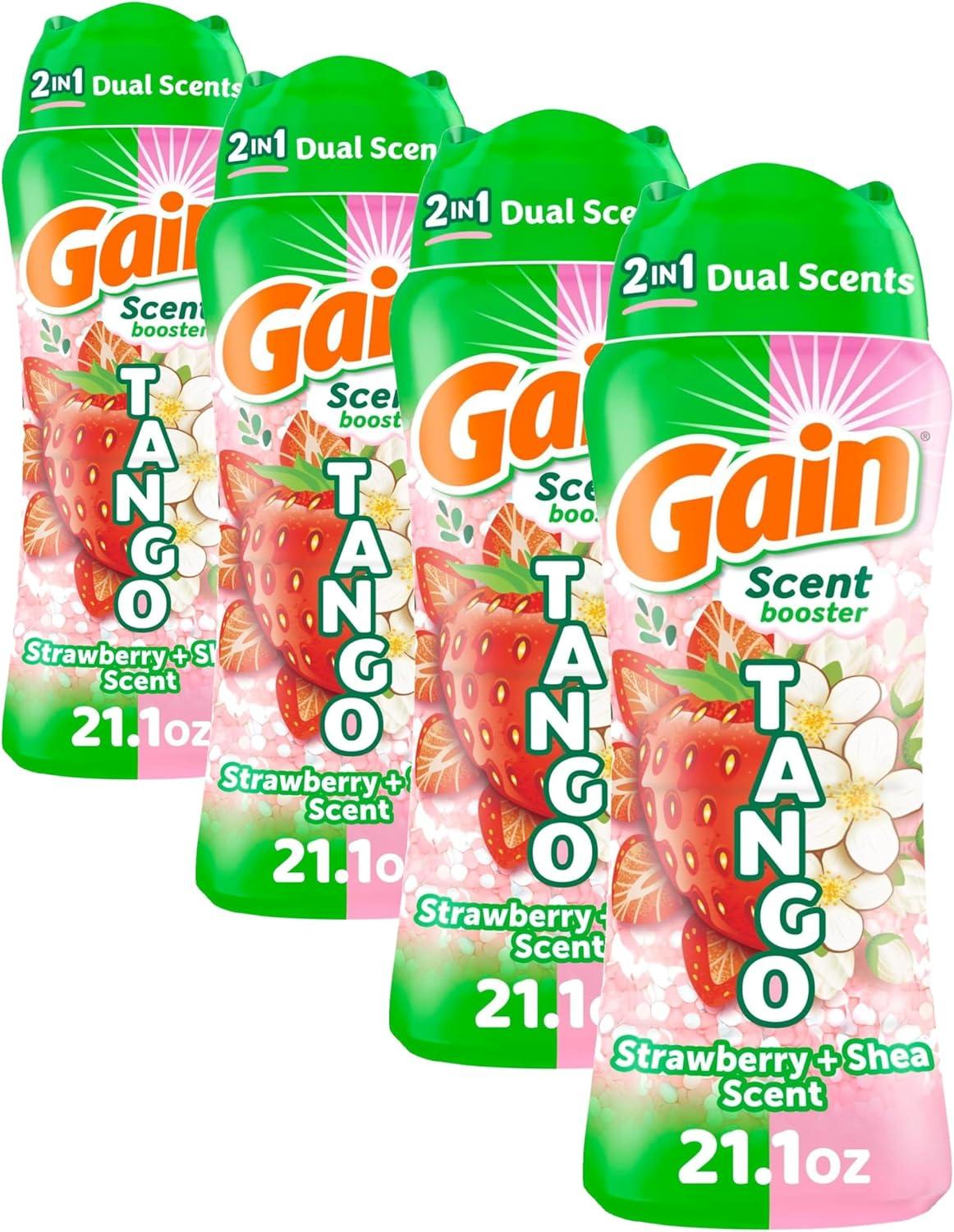 imageGain Tango 2in1 Laundry Scent Booster Beads Strawberry and Shea Scent 211 oz Laundry Beads with Dual Scents Plus All Day FreshnessStrawberry Shea