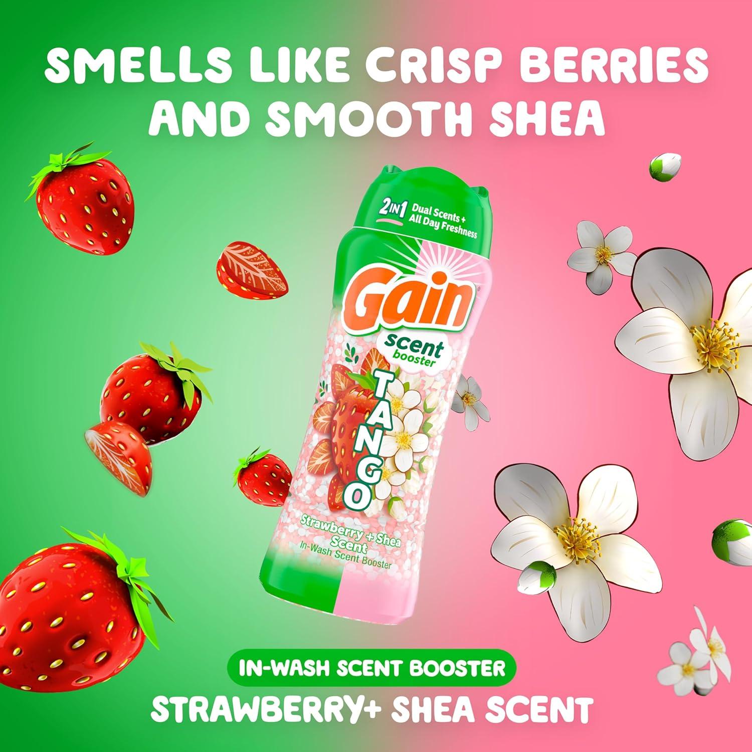 imageGain Tango 2in1 Laundry Scent Booster Beads Strawberry and Shea Scent 211 oz Laundry Beads with Dual Scents Plus All Day FreshnessStrawberry Shea