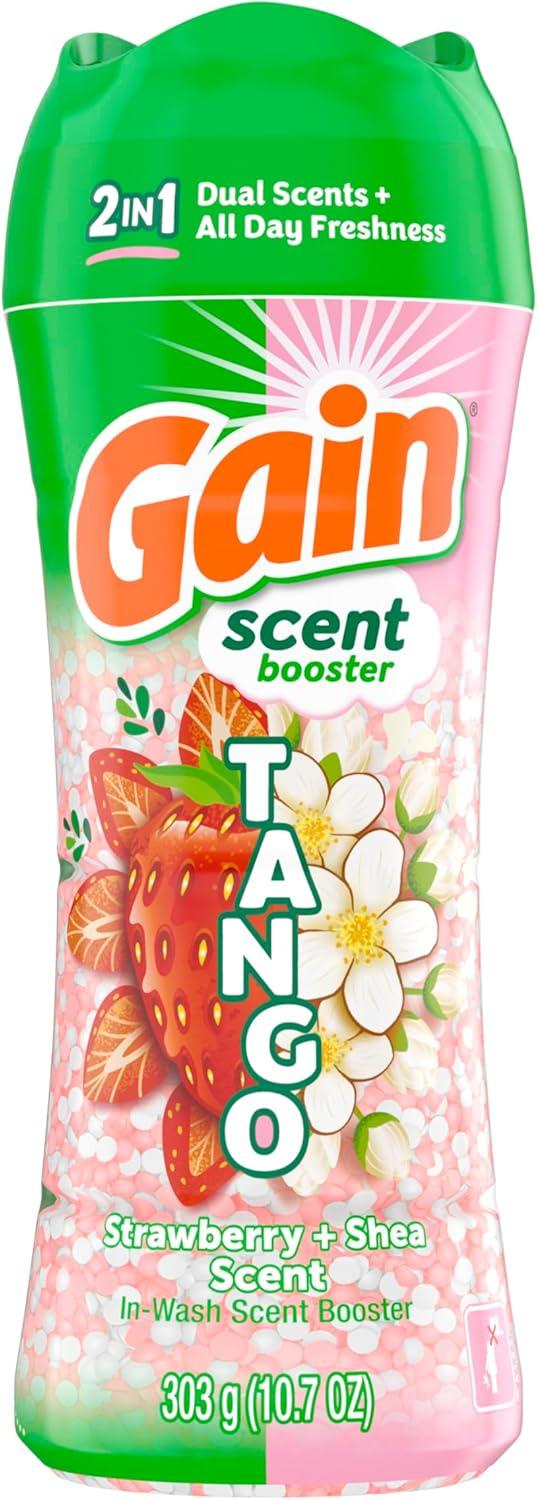imageGain Tango 2in1 Laundry Scent Booster Beads Strawberry and Shea Scent 211 oz Laundry Beads with Dual Scents Plus All Day FreshnessStrawberry Shea