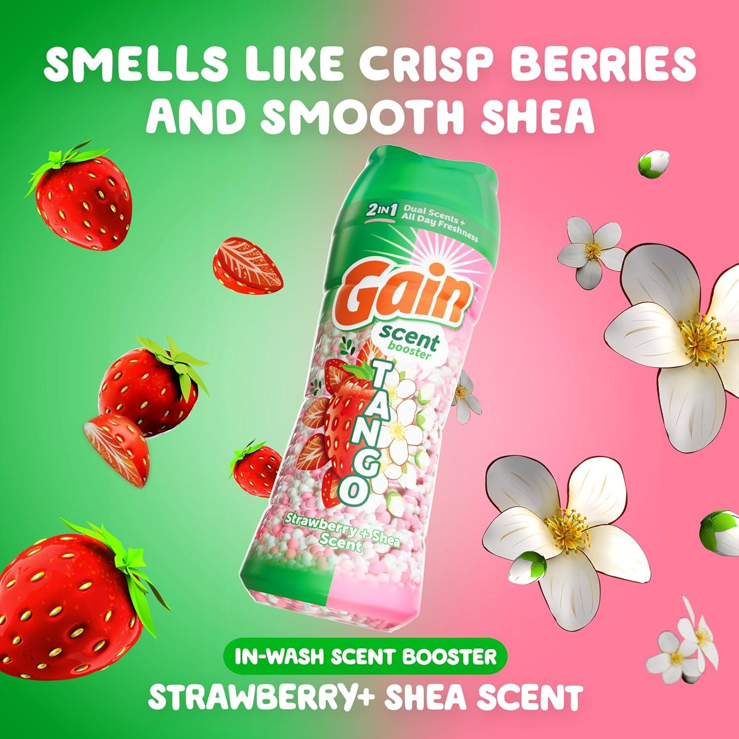 imageGain Tango 2in1 Laundry Scent Booster Beads Strawberry and Shea Scent 211 oz Laundry Beads with Dual Scents Plus All Day FreshnessStrawberry Shea