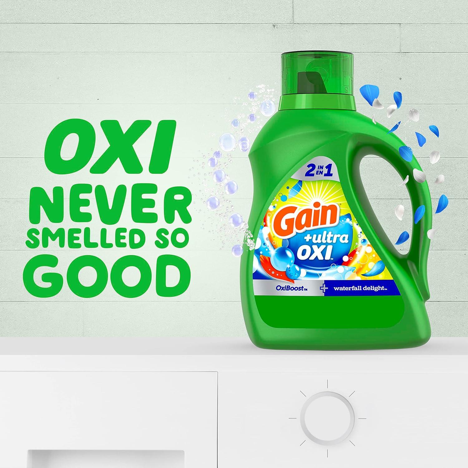 imageGain Ultra Oxi Liquid Laundry Detergent 128 loads 184 fl oz Waterfall Delight Scent 2in1 HE CompatibleWaterfall Delight