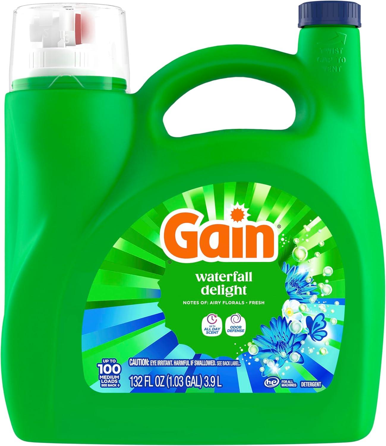imageGain Ultra Oxi Liquid Laundry Detergent 128 loads 184 fl oz Waterfall Delight Scent 2in1 HE CompatibleWaterfall Delight