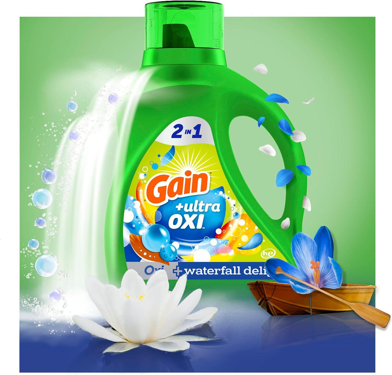 imageGain Ultra Oxi Liquid Laundry Detergent 128 loads 184 fl oz Waterfall Delight Scent 2in1 HE CompatibleWaterfall Delight